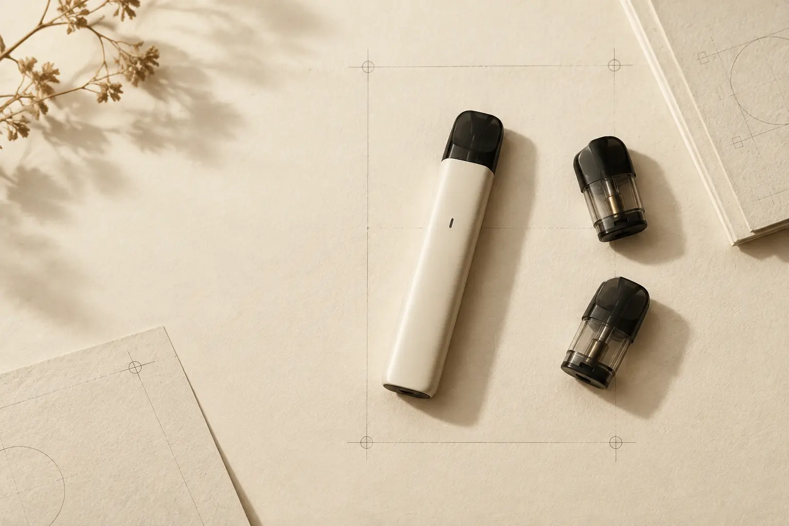 A precision pod device arranged on a white studio desk